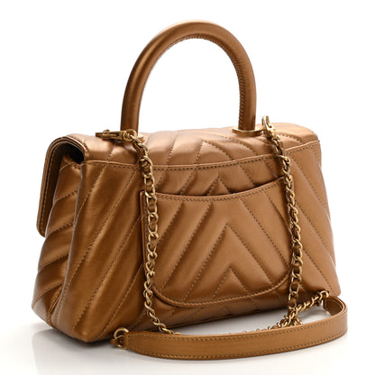 Chanel Metallic Calfskin Chevron Quilted Mini Coco Handle Flap Gold 3 of 10