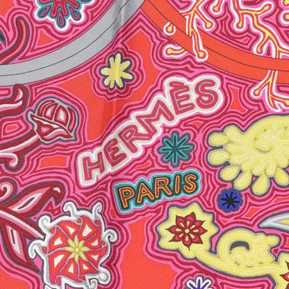 Hermes Silk Le Arbre Du Vent Scarf 90 Fuchsia Vert Jaune 3 of 5