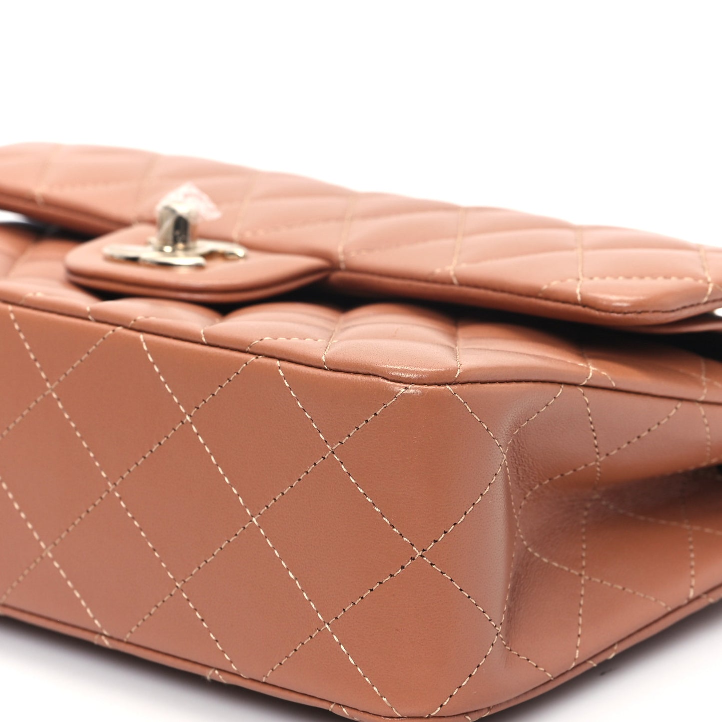 Lambskin Quilted Small Double Flap Brown