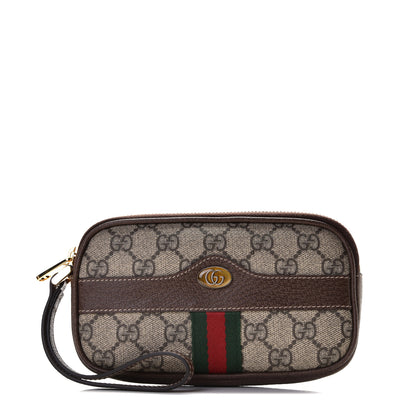 Gucci GG Supreme Monogram Ophidia Phone Case Wristlet Brown 1 of 10
