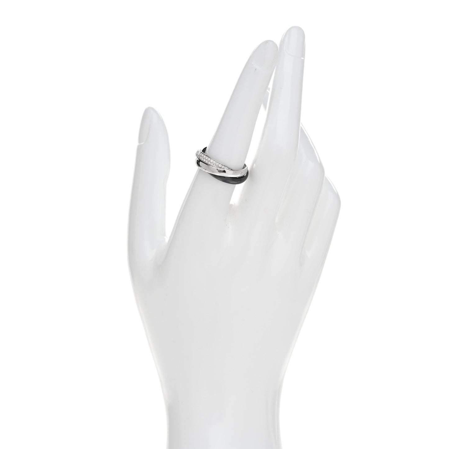 18K White Gold Platinum Diamond Ceramic Small Trinity Ring 53 6.25