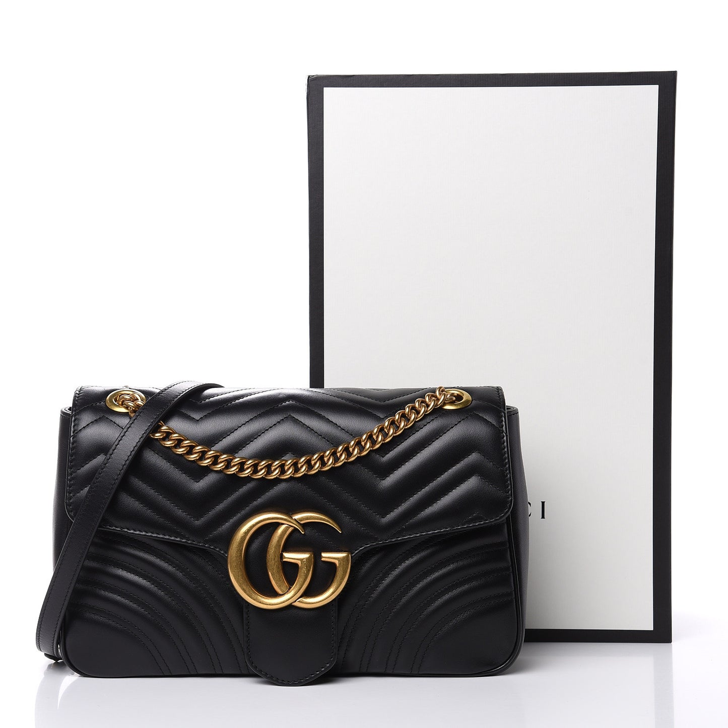 Calfskin Matelasse Medium GG Marmont Shoulder Bag Black