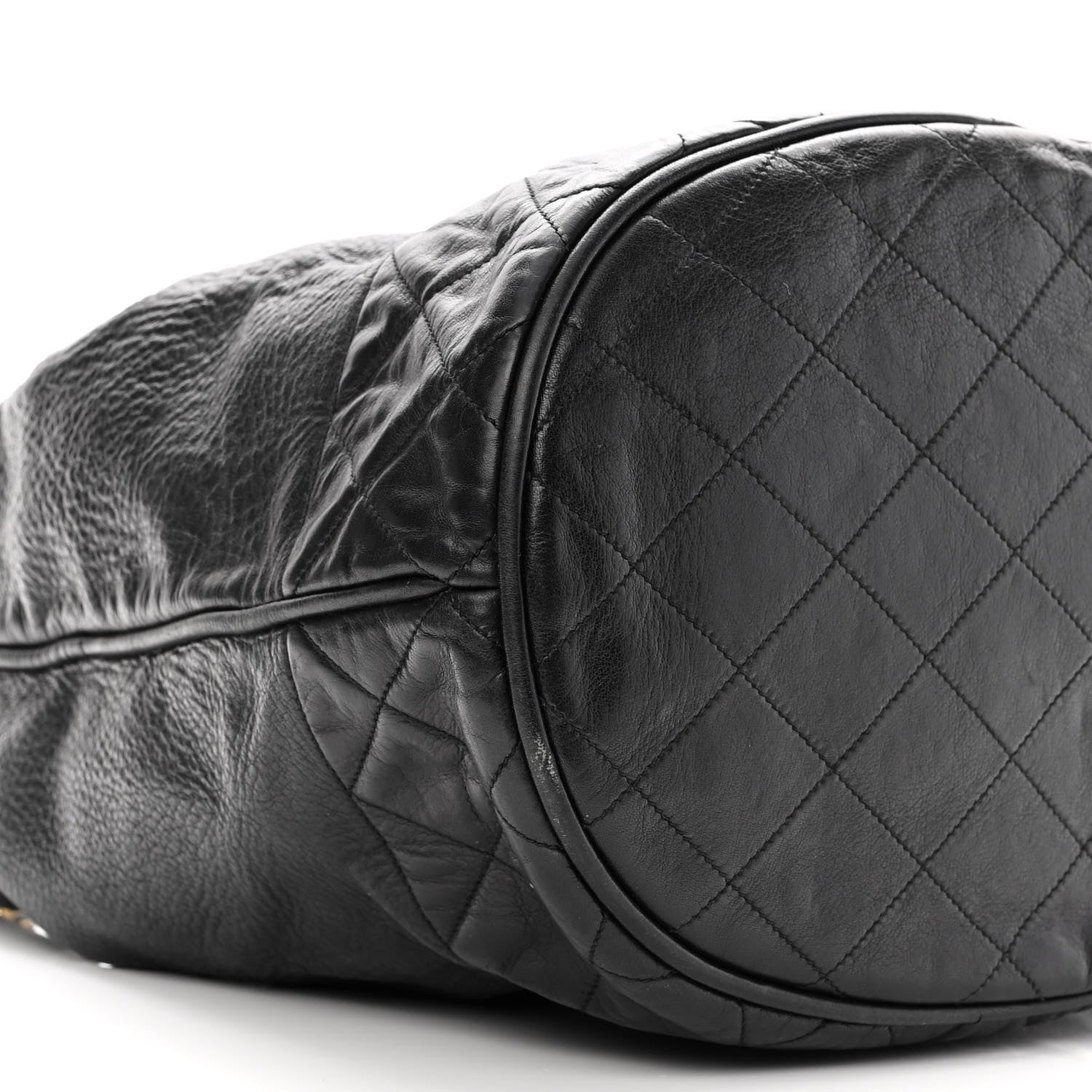 Chanel Grained Calfskin Lambskin Quilted Drawstring Bucket Bag Black 11 of 12