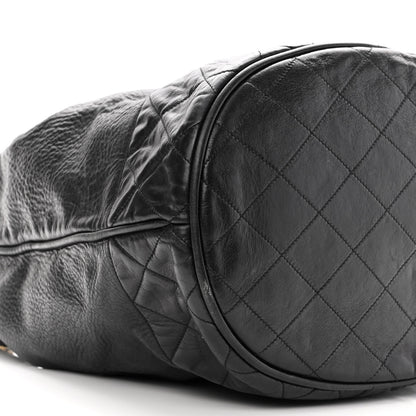 Chanel Grained Calfskin Lambskin Quilted Drawstring Bucket Bag Black 11 of 12