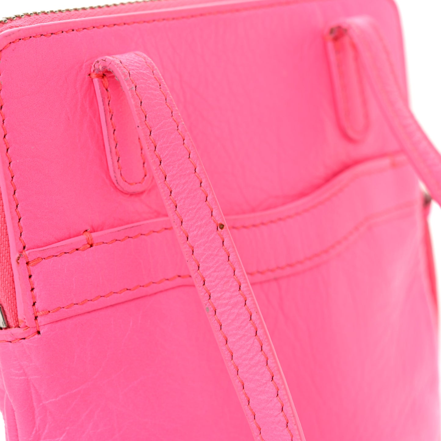 Agneau Silver Hardware Phone Holder Bag Rose Fluo