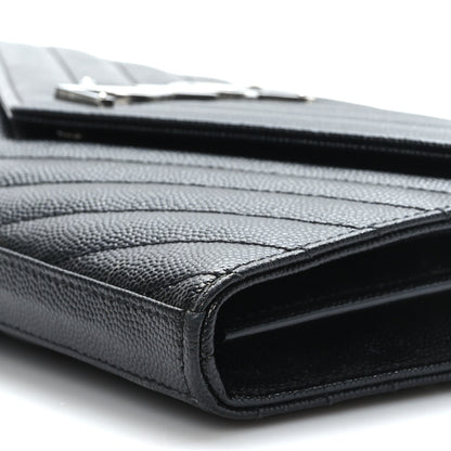 Saint Laurent Grain De Poudre Matelasse Chevron Monogram Chain Wallet Black 8 of 8