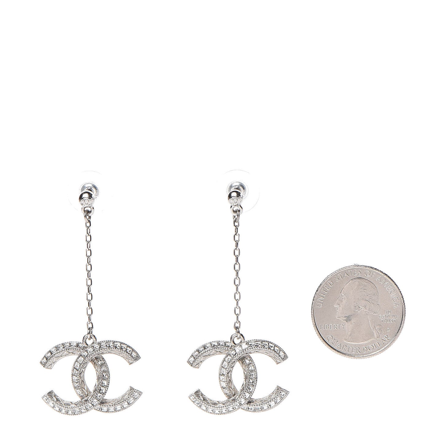 Baguette Crystal CC Drop Earrings Silver