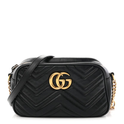 Gucci Calfskin Matelasse Small GG Marmont Chain Shoulder Bag Black 1 of 10