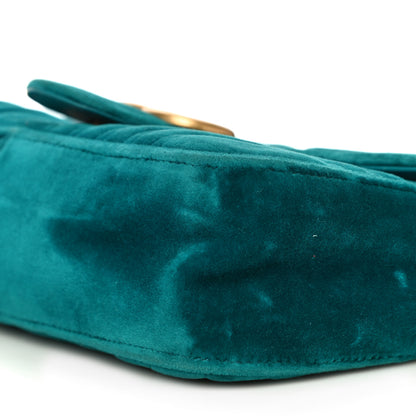 Gucci Velvet Matelasse Small GG Marmont Shoulder Bag Pavone Cyan 11 of 14