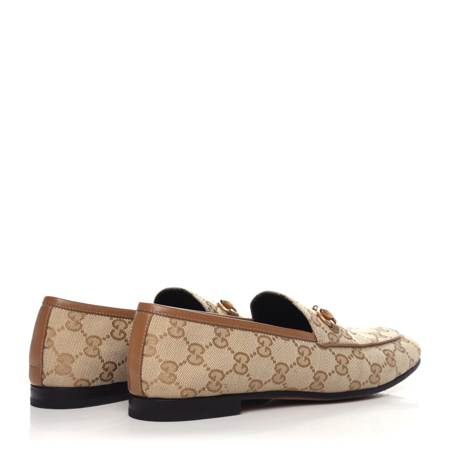 Gucci Canvas GG Monogram Horsebit Womens Jordaan Loafers 37.5 New Sand Friky Taupe 4 of 12