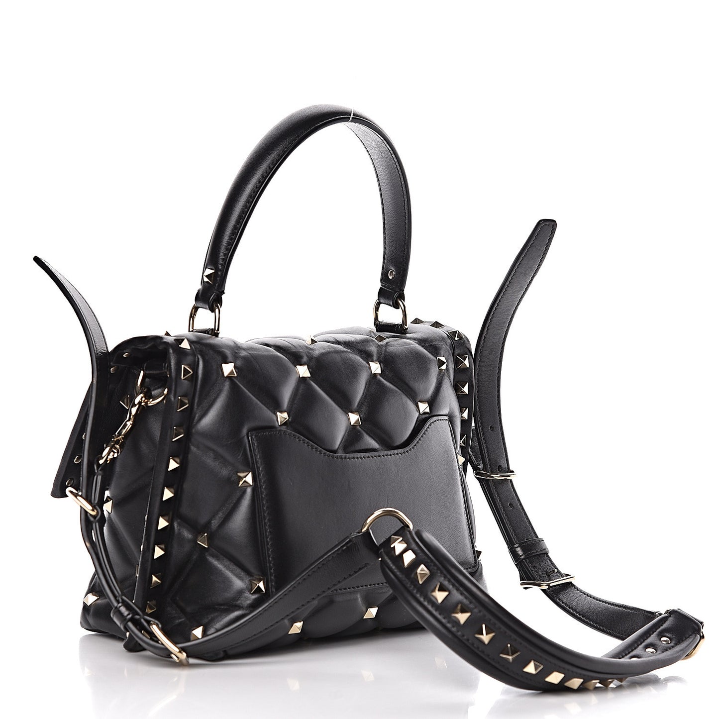 Lambskin VLTN Print Candystud Top Handle Bag Black