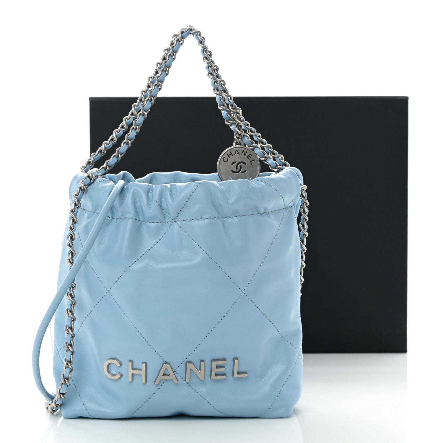 Chanel Shiny Calfskin Quilted Mini Chanel 22 Light Blue 11 of 11