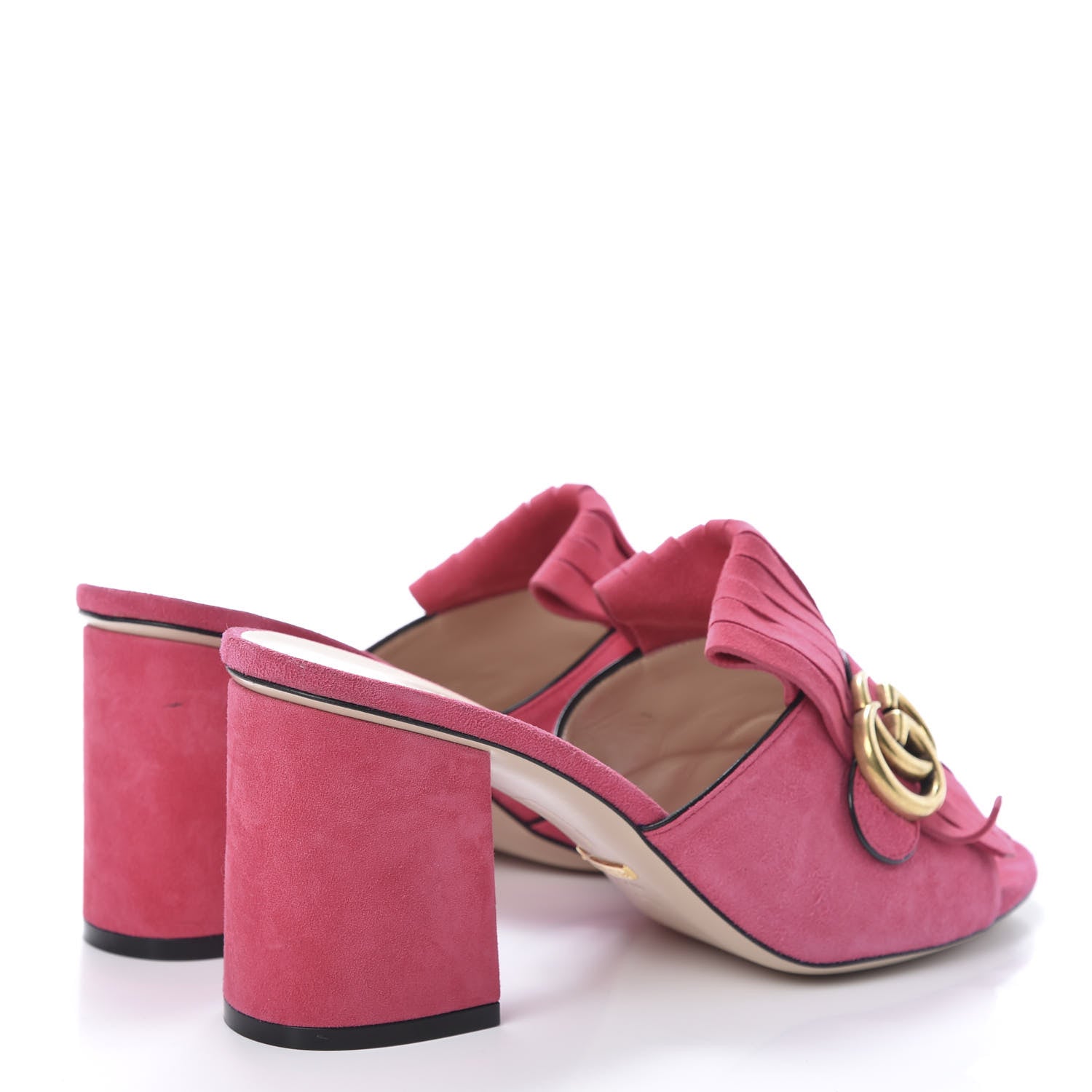 Gucci Kid Scamosciato GG Marmont Fringe 75mm Slide Sandals 39.5 Hot Pink 4 of 11