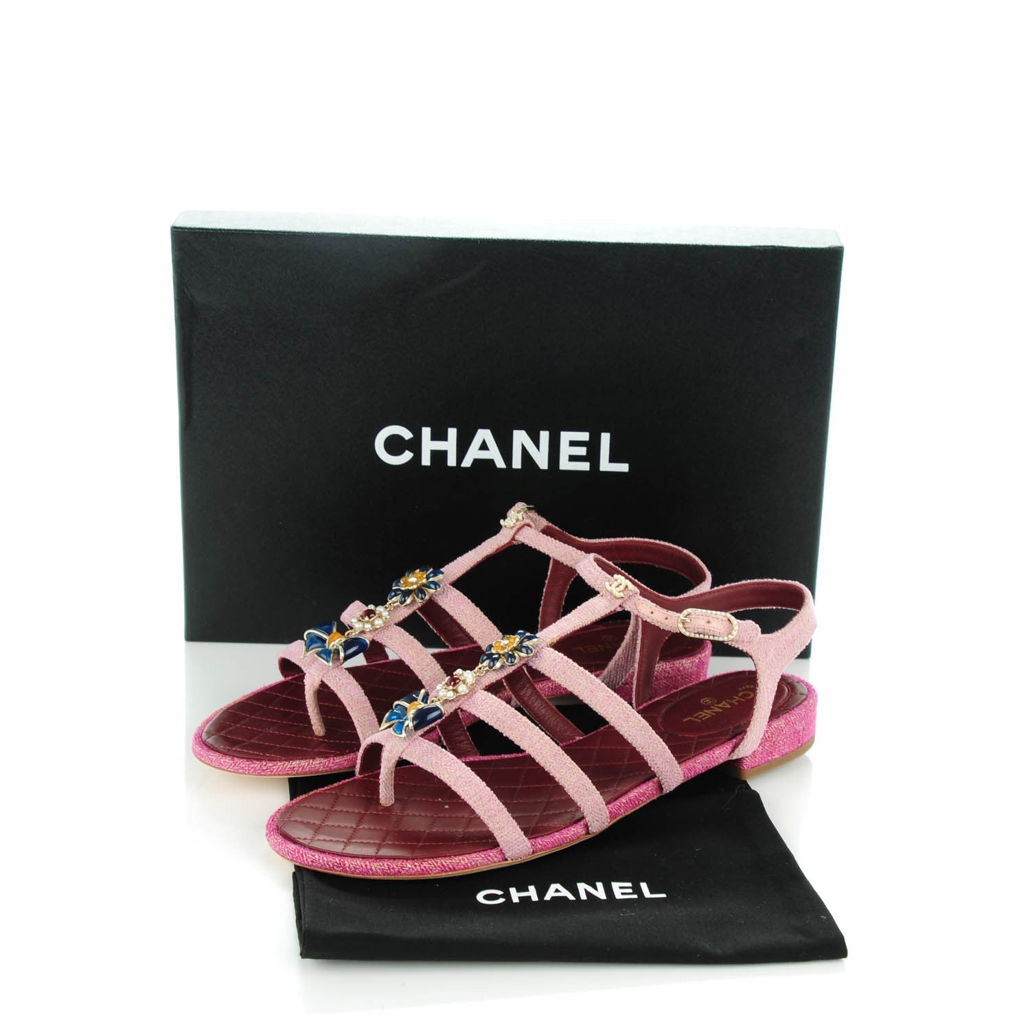 Chanel Tweed Poured Glass Sandals 39.5 Pink 5 of 8