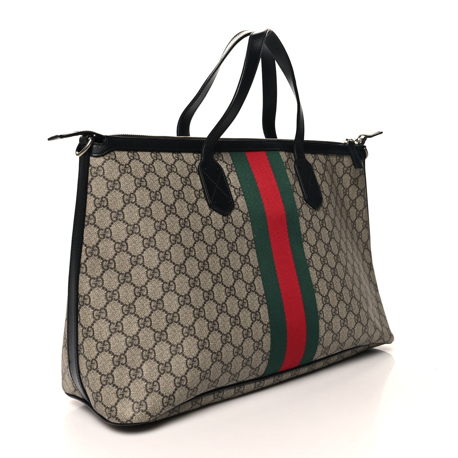 Gucci GG Supreme Monogram Web Medium Zippered Tote Beige Black 3 of 11