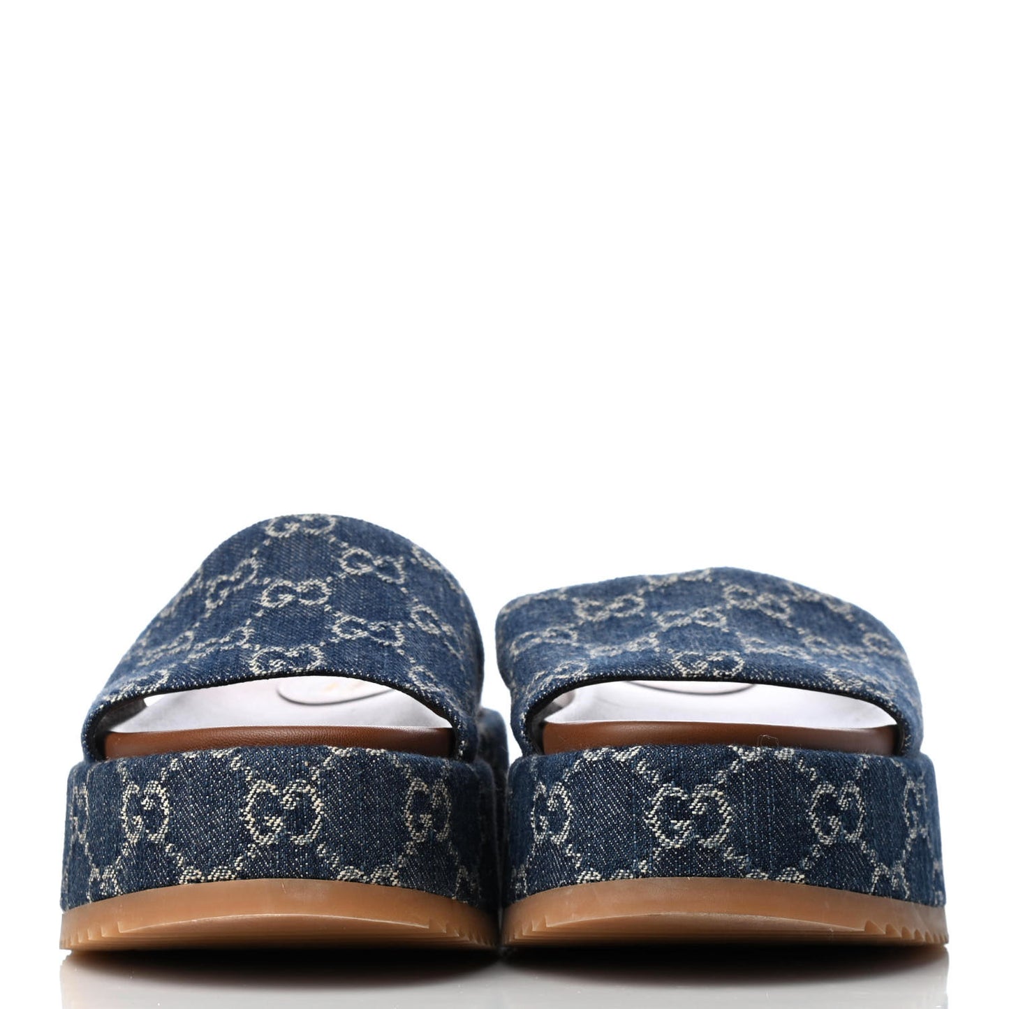 New Denim GG Monogram Angelina Platform 55mm Slide Sandals 36.5 Blue Tea