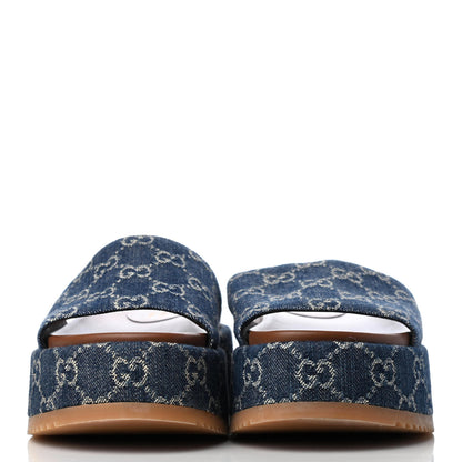 Gucci New Denim GG Monogram Angelina Platform 55mm Slide Sandals 36.5 Blue Tea 2 of 8