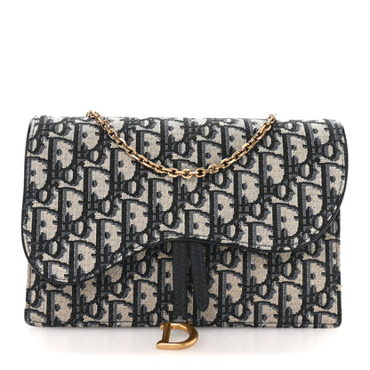 Christian Dior Oblique Saddle Chain Pouch Blue 1 of 11