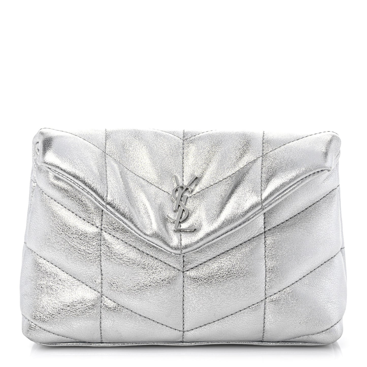 Metallic Lambskin Monogram Loulou Puffer Pouch Clutch Silver