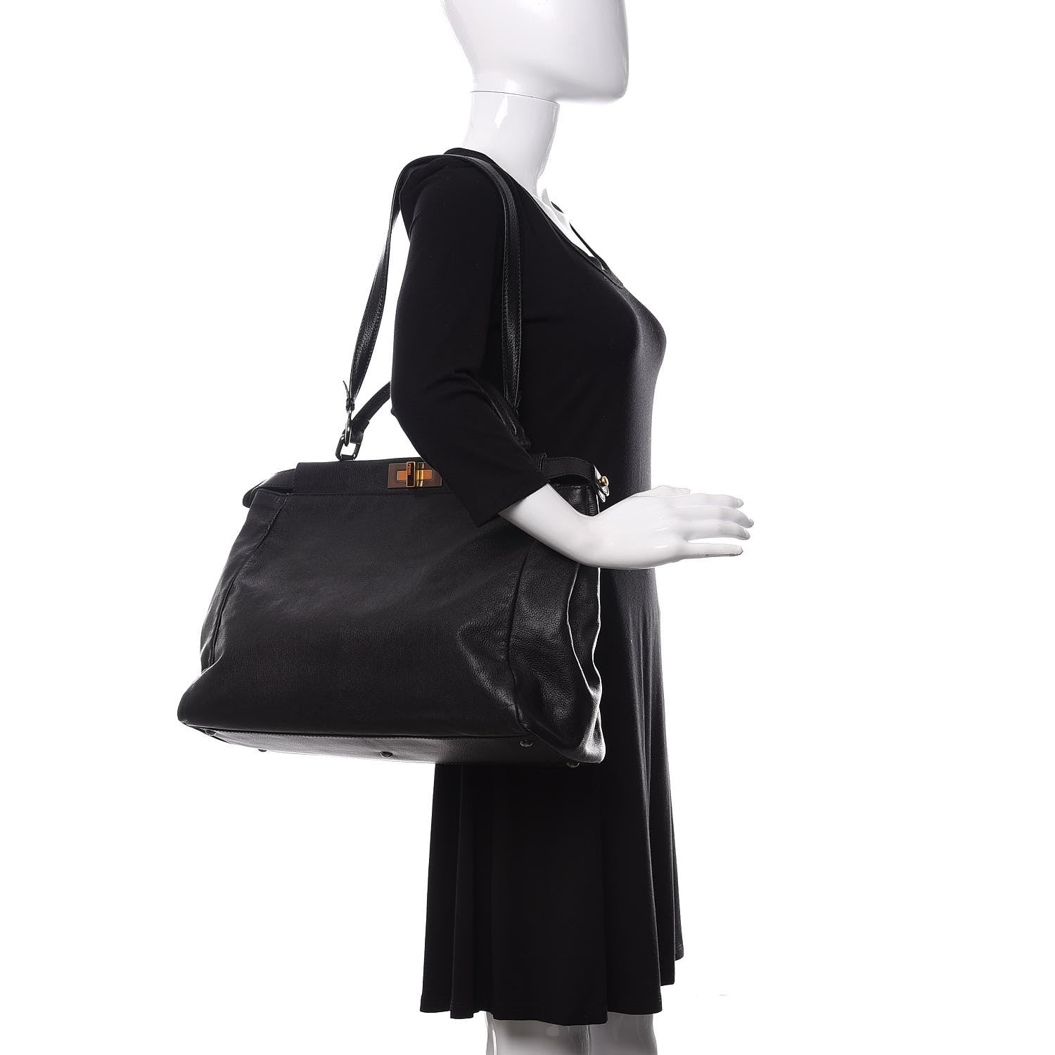 Fendi Goatskin Zucca Large Peekaboo Iconic Satchel Black Tobacco 2 of 13
