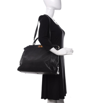 Fendi Goatskin Zucca Large Peekaboo Iconic Satchel Black Tobacco 2 of 13