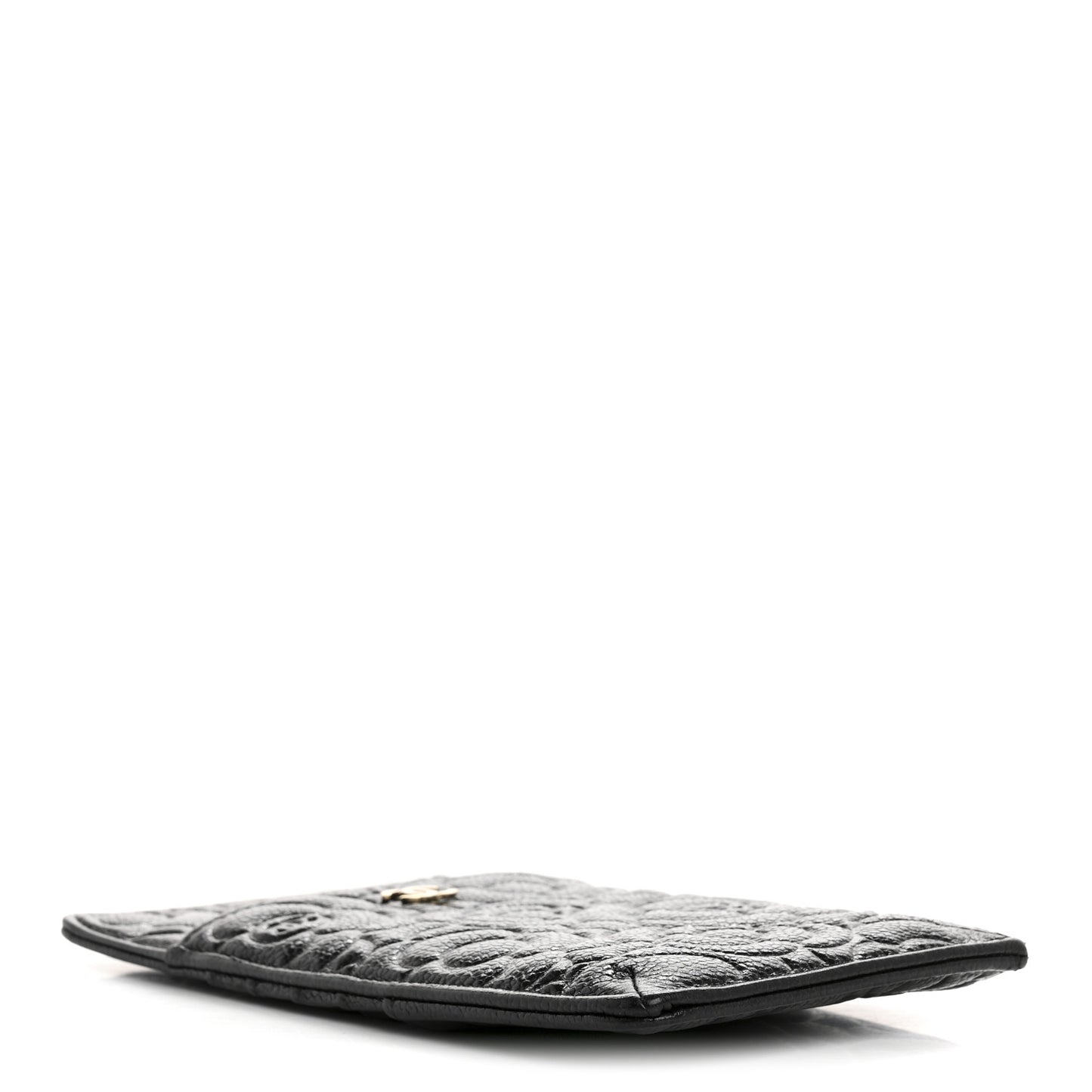 Caviar Camellia Embossed Classic Flat Wallet Pouch Black