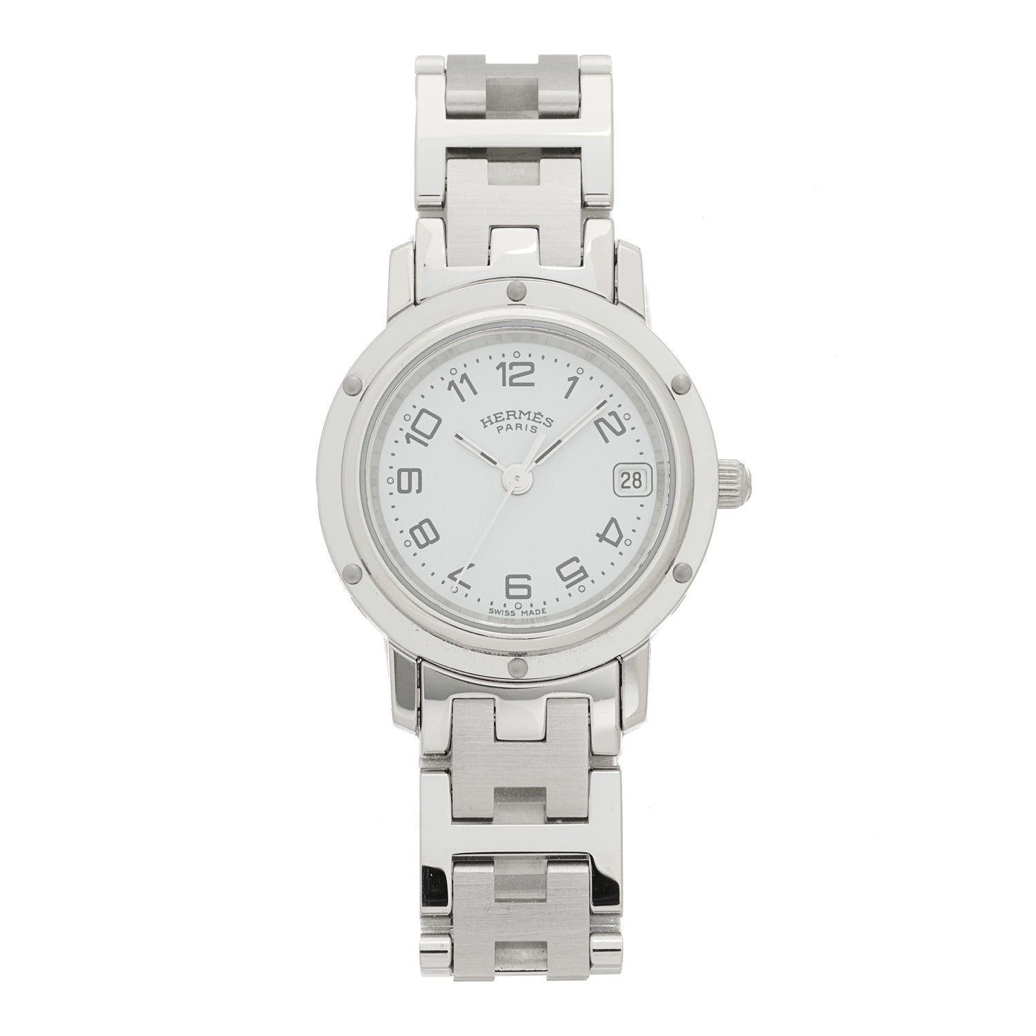 Hermes Stainless Steel 24mm Clipper Quartz Watch White 1 of 4