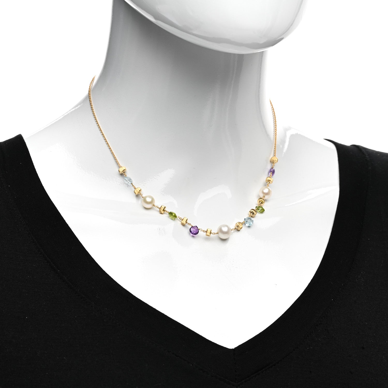 Marco Bicego 18K Yellow Gold Multi Gemstone Pearl Paradise Necklace 2 of 5