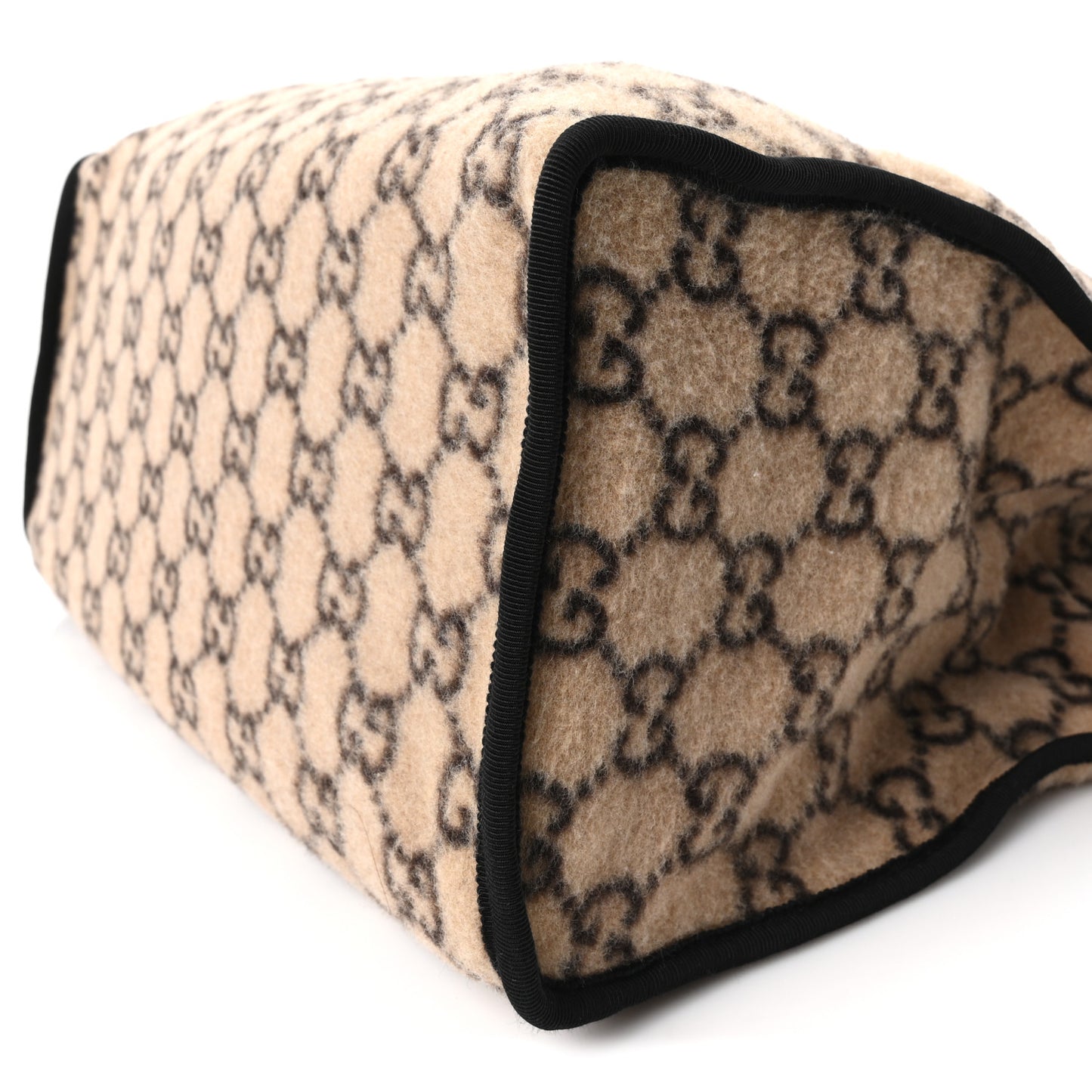 Covered Wool GG Monogram Large Tote Bag Beige Ebony