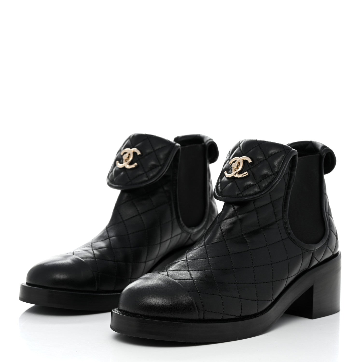 Chanel Lambskin Quilted Cap Toe CC Turnlock Booties 39.5 Black 3 of 8