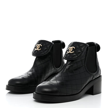 Chanel Lambskin Quilted Cap Toe CC Turnlock Booties 39.5 Black 3 of 8