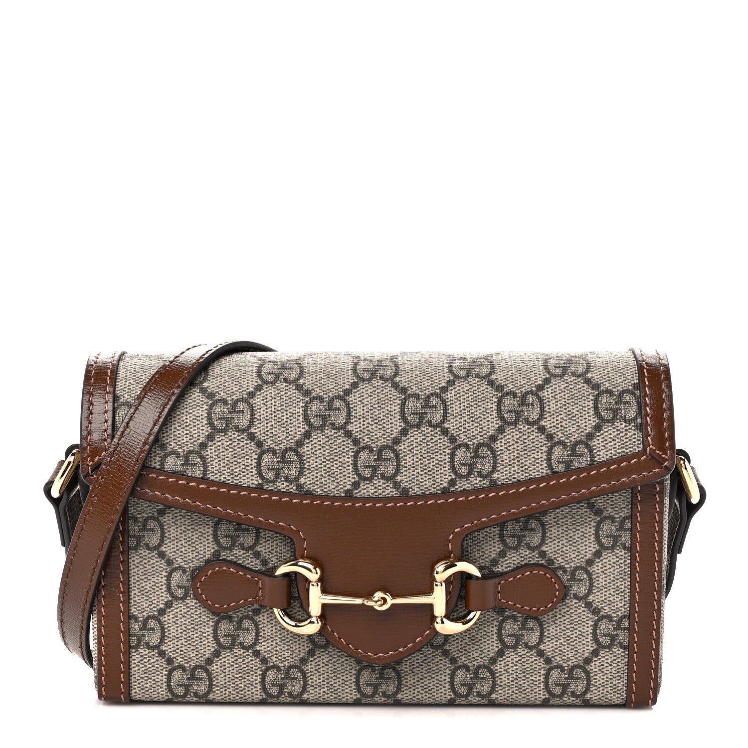Gucci GG Supreme Monogram Mini Horsebit 1955 Shoulder Bag Beige Brown Sugar 1 of 10