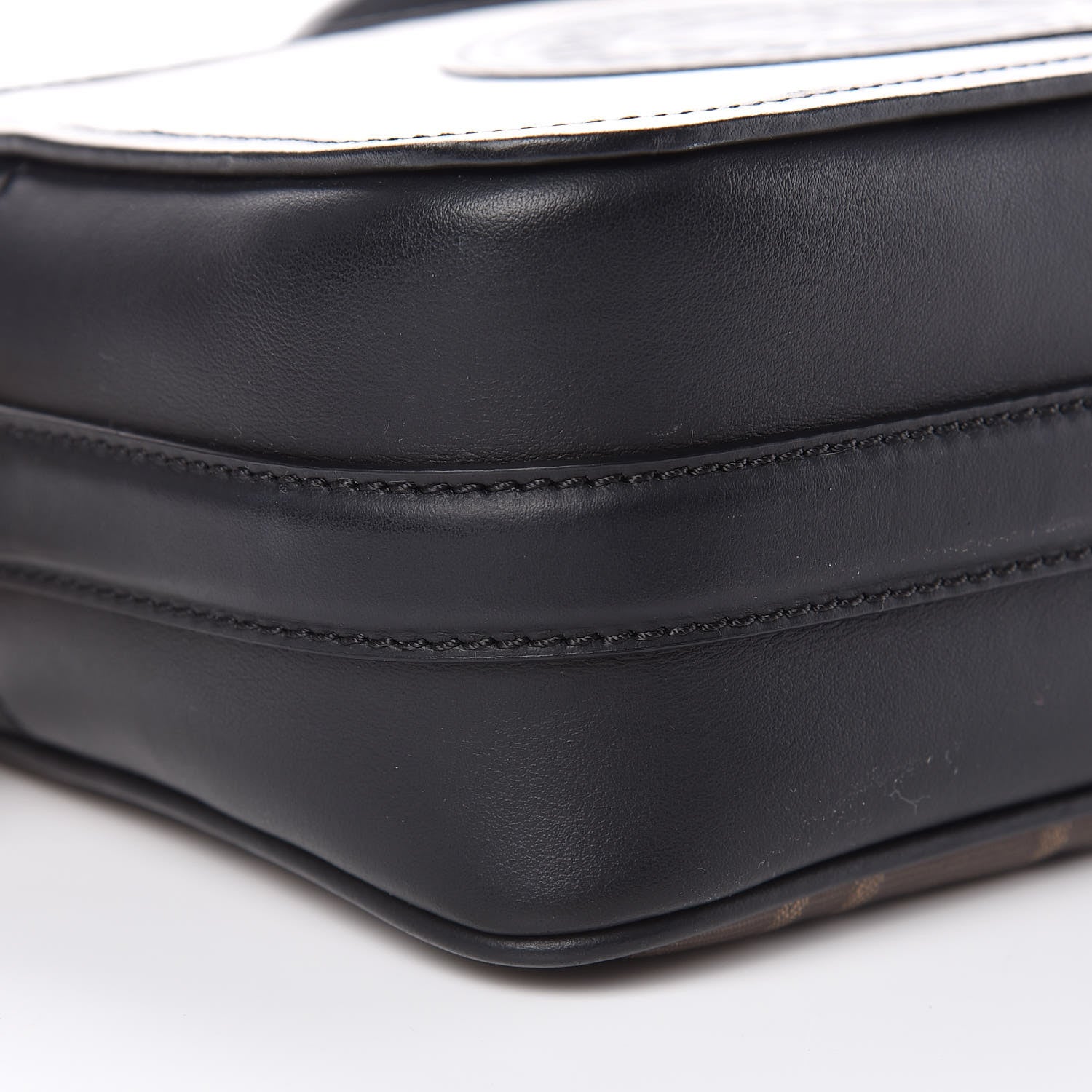 Fendi Glazed Fabric Vitello Century F is Fendi FF 1974 Stamp Patch Camera Case Mogano Panna Black 9 of 13