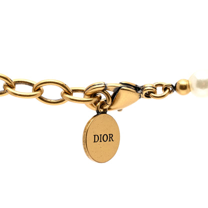 Christian Dior Pearl Resin Crystal Lion Pendant Choker Necklace Gold White Black 5 of 6