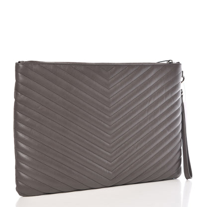 Saint Laurent Calfskin Matelasse Chevron Cassandre Monogram Document Holder Earth 3 of 10