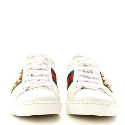 Gucci Calfskin Web Pearl Studded Womens Ace Sneakers 35 White 2 of 15