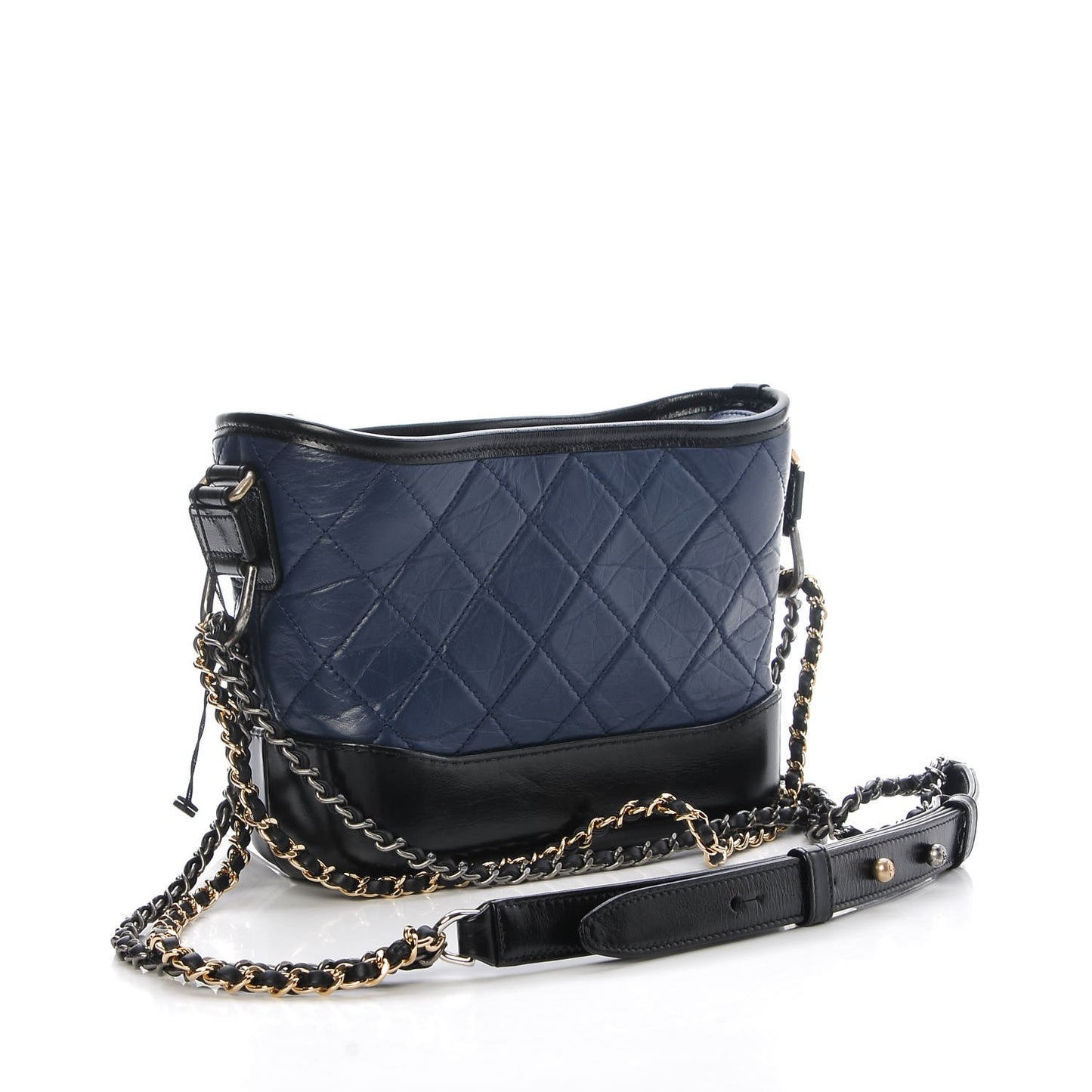 Aged Calfskin Quilted Small Gabrielle Hobo Navy Black