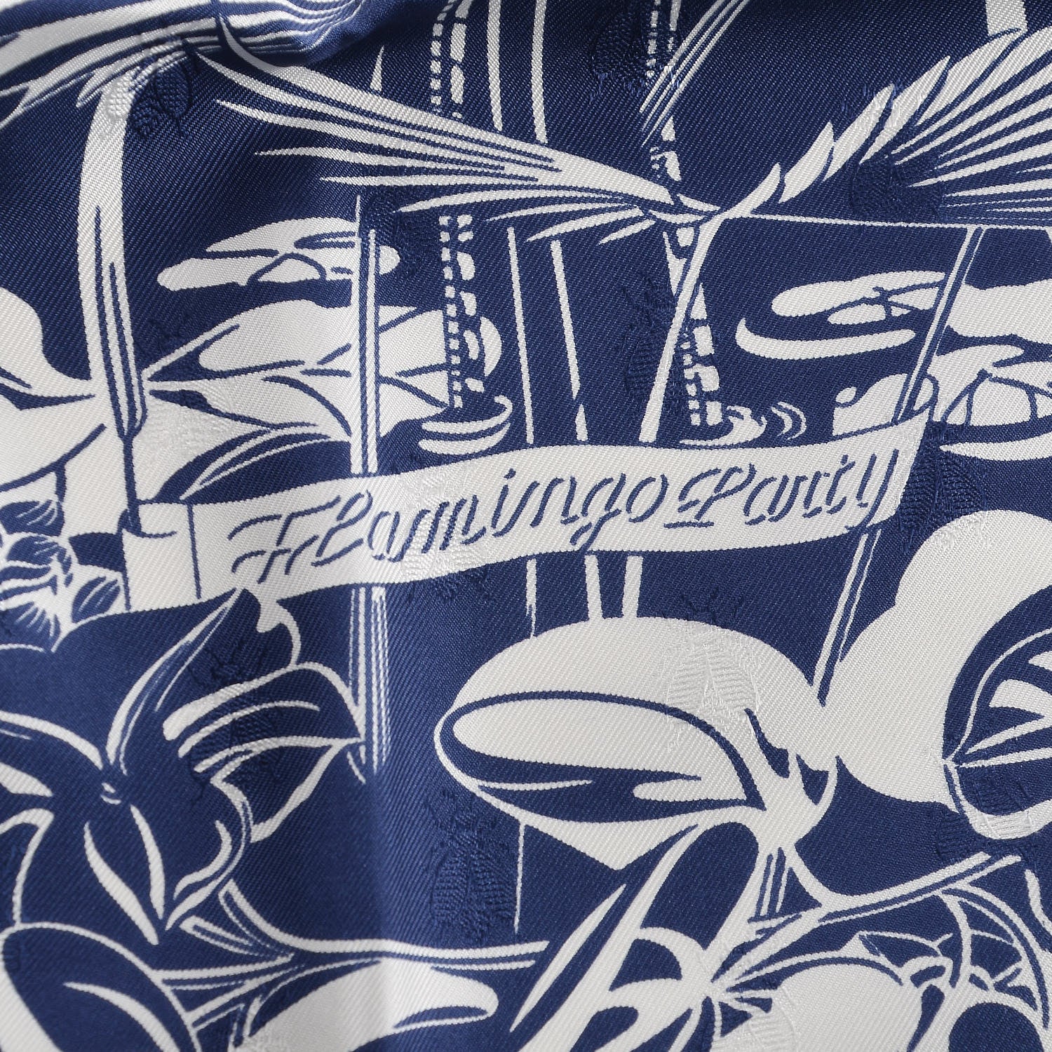 Hermes Silk Tatouage Flamingo Party Scarf 90 Bleu White 4 of 6