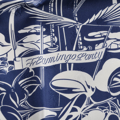 Hermes Silk Tatouage Flamingo Party Scarf 90 Bleu White 4 of 6