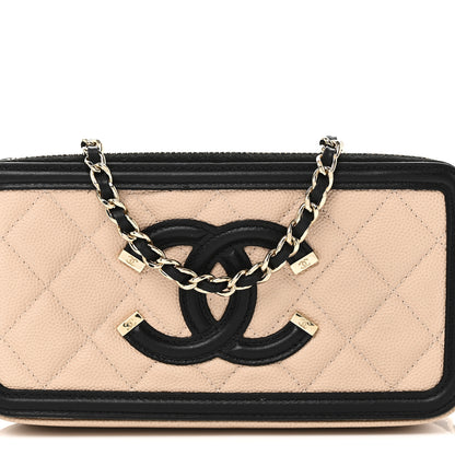 Chanel Caviar Quilted CC Filigree Clutch With Chain Beige Black 11 of 13