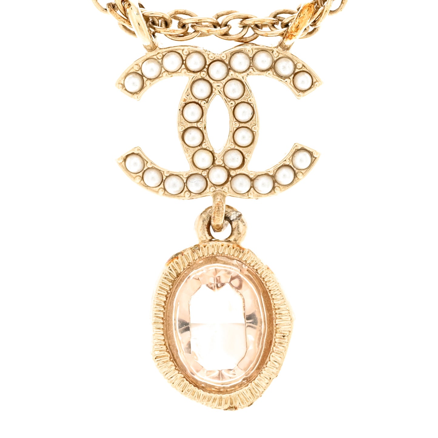 Crystal Pearl CC Necklace Pearly White Gold
