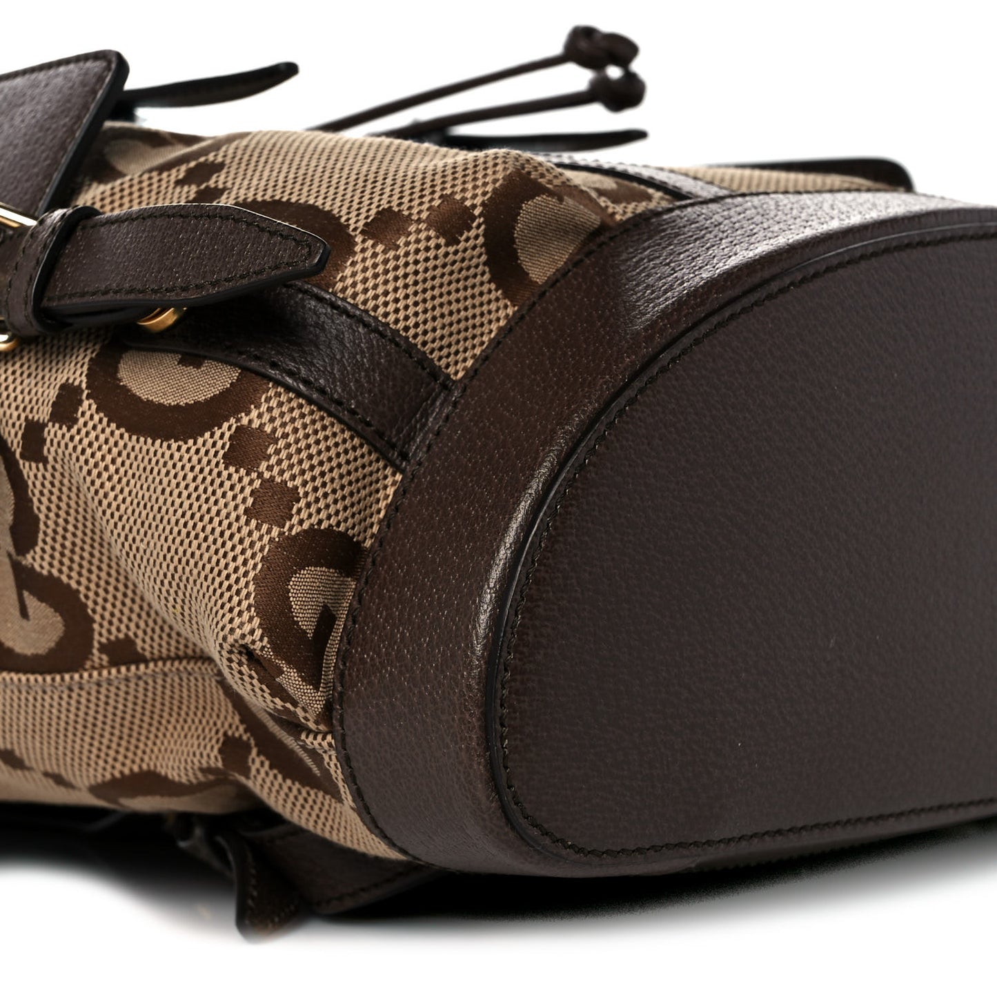 Monogram Jumbo GG Textured Dollar Calfskin Web Double Buckle Backpack Camel Ebony New Acero
