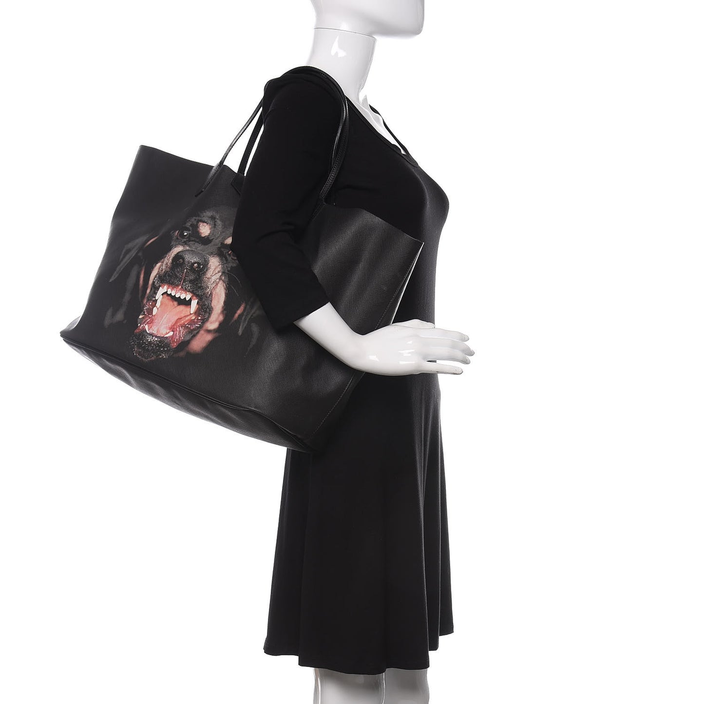 Textured Coated Canvas Rottweiler Pint Large Antigona Tote Black