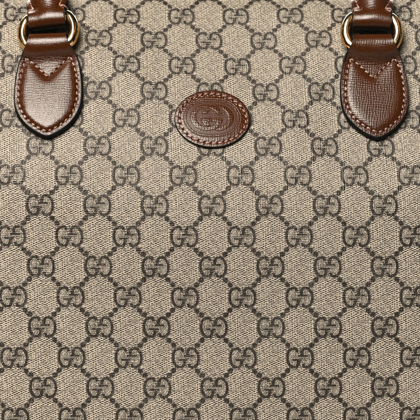 GG Supreme Monogram Azalea Calfskin Retro Interlocking G Duffle Bag Beige Ebony Brown Sugar