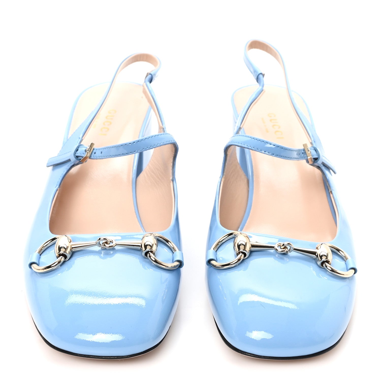 Gucci Vernice Crystal Horsebit Charlotte 42mm Slingback Pumps 37.5 Glacial Blue 3 of 10