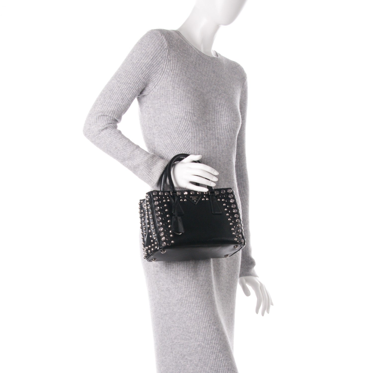 Prada Saffiano Vernice Crystal Small Galleria Double Zip Tote Black 3 of 16
