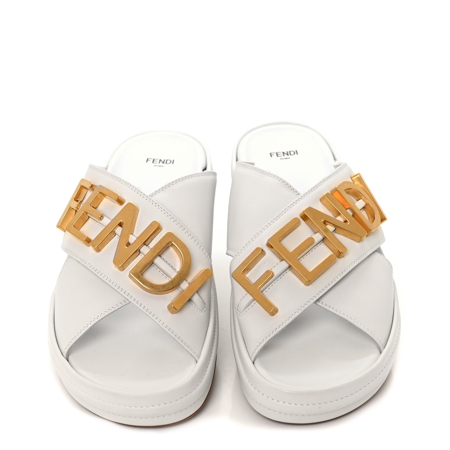 Vitello Womens Fendigraphy Slide Sandals 41 White Ice