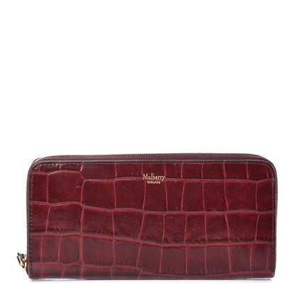 Mulberry Crocodile Embossed Zip Around Wallet Burgundy 1 of 12