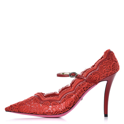 Gucci Lace Pizzo Venice Pumps 39 Hibiscus Red 1 of 8