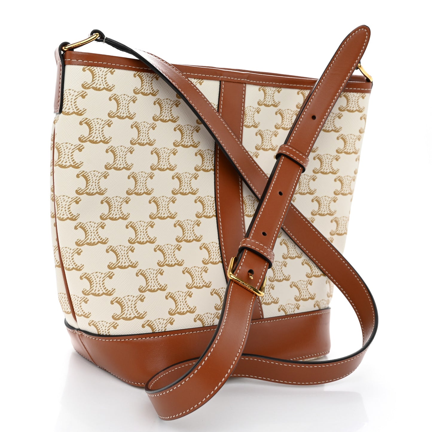 Triomphe Canvas Calfskin Small Bucket Bag White